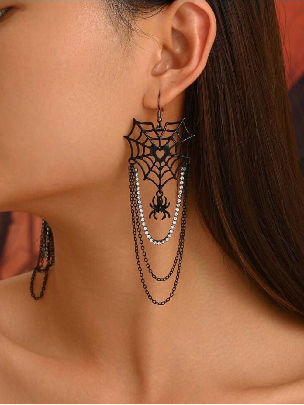🕷️🕷️🕷️BOGOHO🕷️🕷️🕷️Black Spiderweb Dangle Earrings with Chains